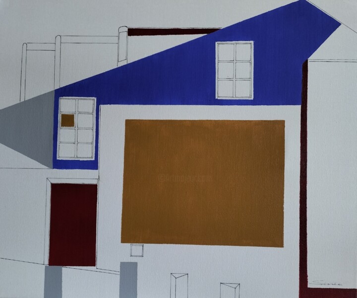 Das blaue Haus am Pier 绘画, 19.7x23.6 in