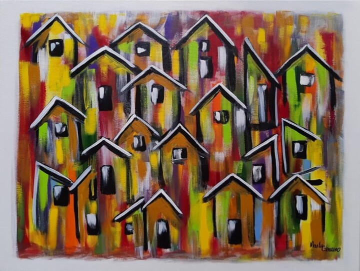 Quadro de Casinhas do Brasil Colorido em Painel 60x80 绘画, 23.6x31.5 in