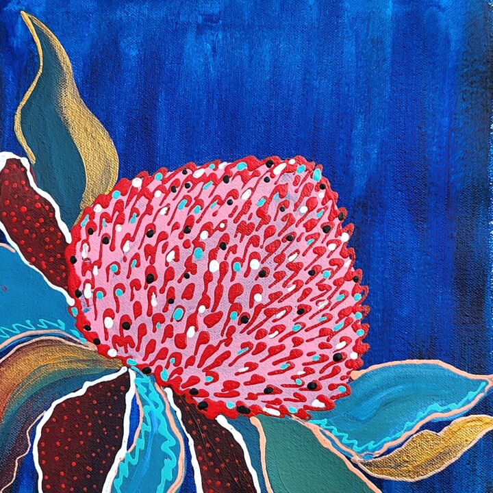 Painting titled "Waratah in Indigo S…" by Sasha Infinity Art, Original Artwork, Acrylic