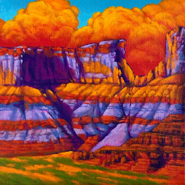 Schilderij getiteld "Cliffs of Serenity" door Joe A. Oakes, Origineel Kunstwerk, Acryl Gemonteerd op Frame voor houten branc…