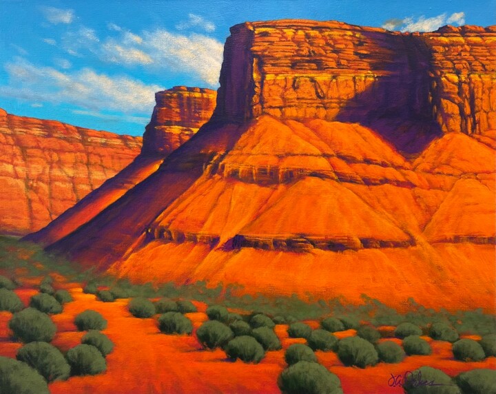 Schilderij getiteld "Above the Plain" door Joe A. Oakes, Origineel Kunstwerk, Acryl Gemonteerd op Frame voor houten brancard
