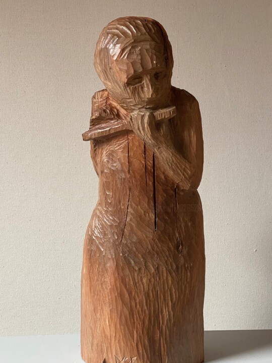 Skulptur mit dem Titel "Mann mit Flöte" von Ranulf Streuff, Original-Kunstwerk, Holz