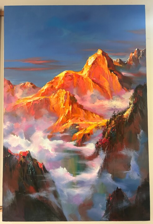 绘画 标题为“Glowing Peaks in Mo…” 由Harnish Surendra Patel, 原创艺术品, 颜料