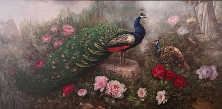 绘画 标题为“Majestic Peacocks i…” 由Harnish Surendra Patel, 原创艺术品, 颜料