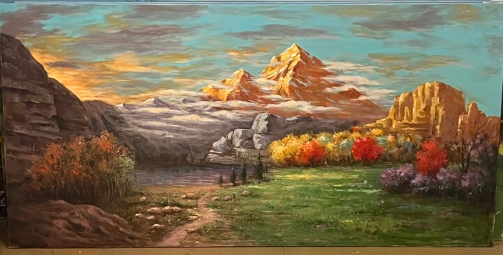 绘画 标题为“Golden Peaks and Au…” 由Harnish Surendra Patel, 原创艺术品, 颜料