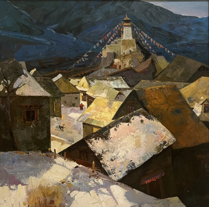 绘画 标题为“Snow-Covered Villag…” 由Harnish Surendra Patel, 原创艺术品, 颜料