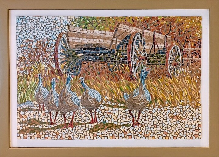 Sculpture titled "Kazlar, Seramik Moz…" by Hasan Bayramoğlu, Original Artwork, Mosaic Mounted on Wood Panel