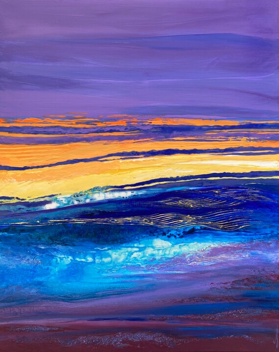 Schilderij getiteld "Résonance" door Sonia Di Maccio, Origineel Kunstwerk, Acryl Gemonteerd op Frame voor houten brancard