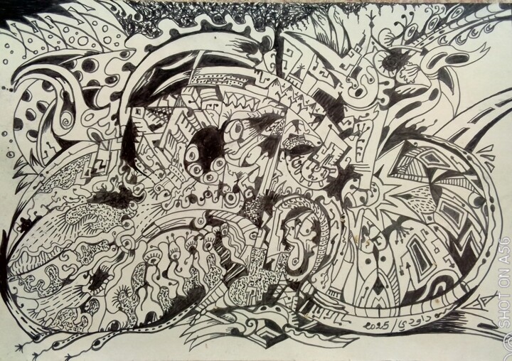 Drawing titled "Géometrie infinie..." by Daoudi Mohamed, Original Artwork, Gel pen