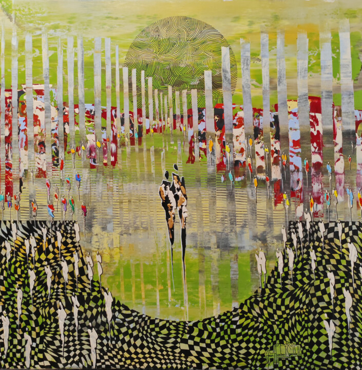 Peinture intitulée "GREEN HARMONY" par Jean-Humbert Savoldelli, Œuvre d'art originale, Acrylique Monté sur Châssis en bois
