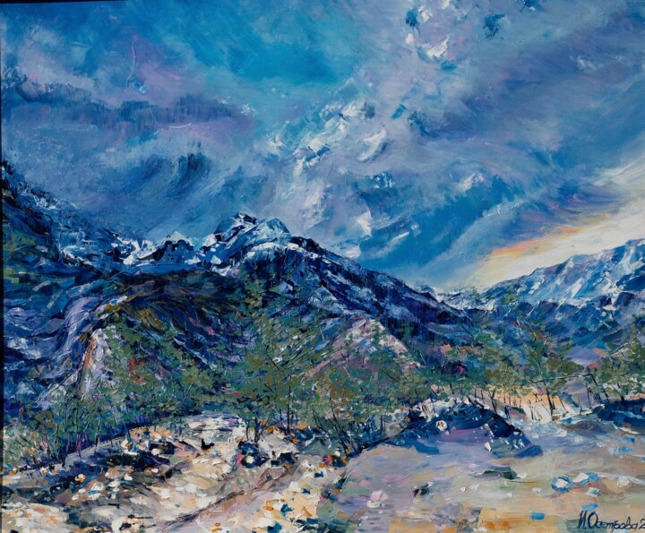 Acrylic original painting of mountains in Montenegro 绘画, 39.4x47.2 in