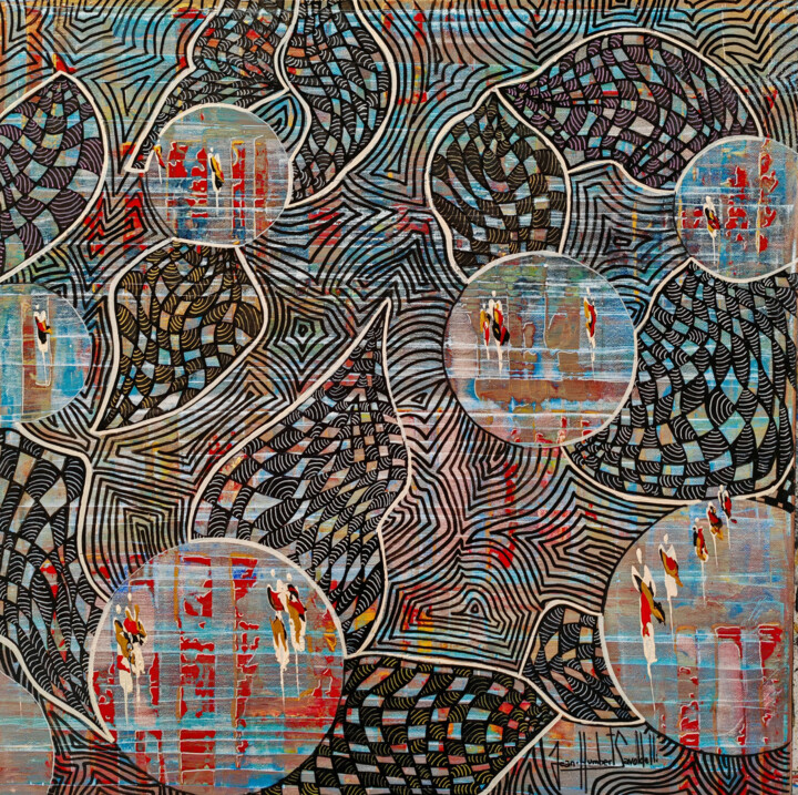Peinture intitulée "BLUE BUBBLES" par Jean-Humbert Savoldelli, Œuvre d'art originale, Acrylique Monté sur Châssis en bois