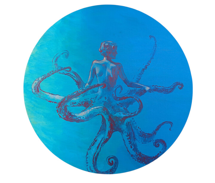 Painting titled "Signora Polipo in t…" by Marina Lukianova, Original Artwork, Acrylic Mounted on Wood Stretcher frame