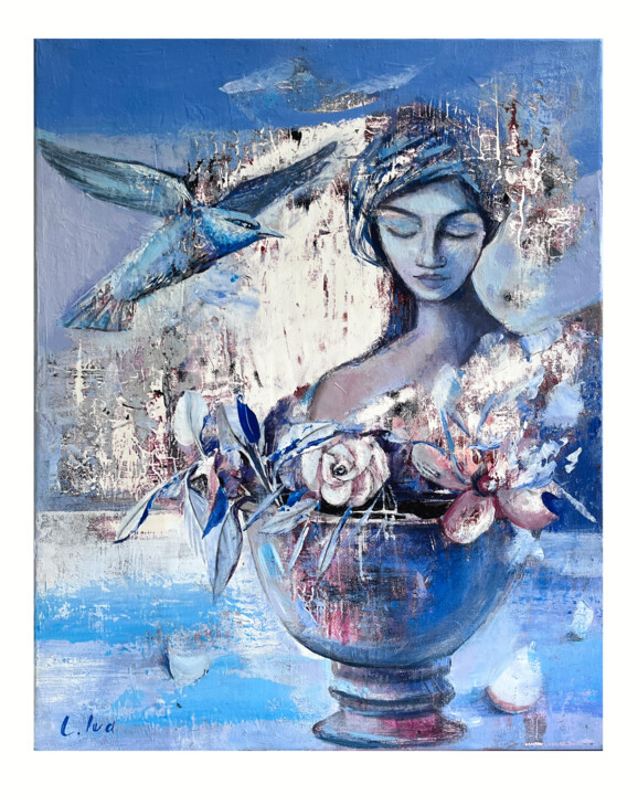 Painting titled "“The Sky Within Her”" by Elen Iv, Original Artwork, Acrylic Mounted on Wood Stretcher frame