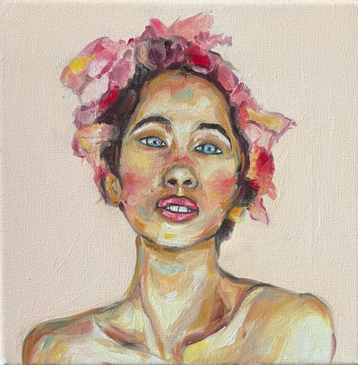 Painting titled "Bloom" by Roberto Rivas, Original Artwork, Oil Mounted on Wood Stretcher frame