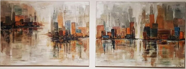 Dyptich "6 pm" Pittura, 23,6x63 in