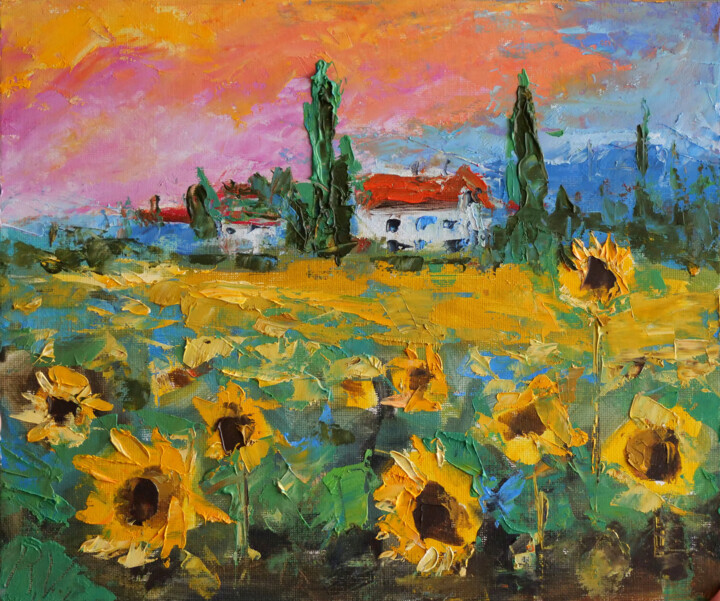 绘画 标题为“Tuscany Sunflower F…” 由Dr. Barmely, 原创艺术品, 油 安装在纸板上