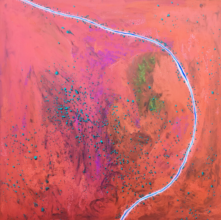 Painting titled "Long way round creek" by Jennifer Bell, Original Artwork, Acrylic Mounted on Wood Stretcher frame