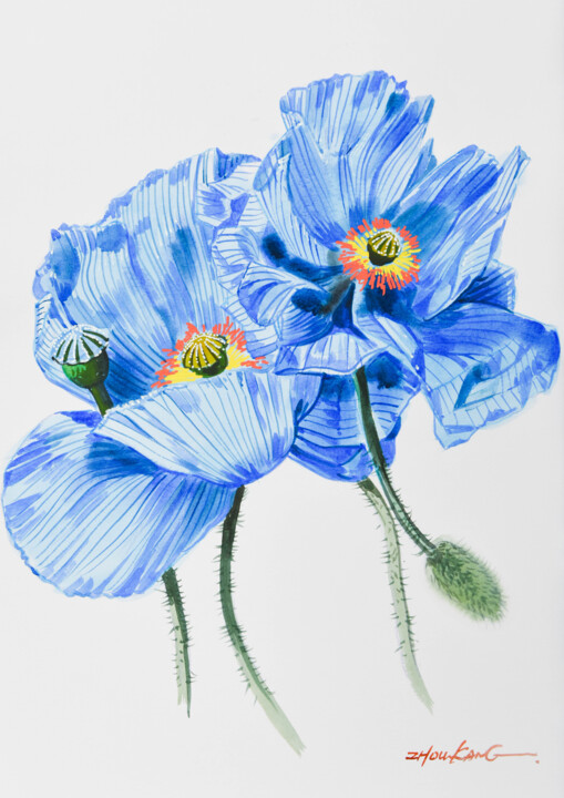 blue flowers Картина, 15,8x11,8 in