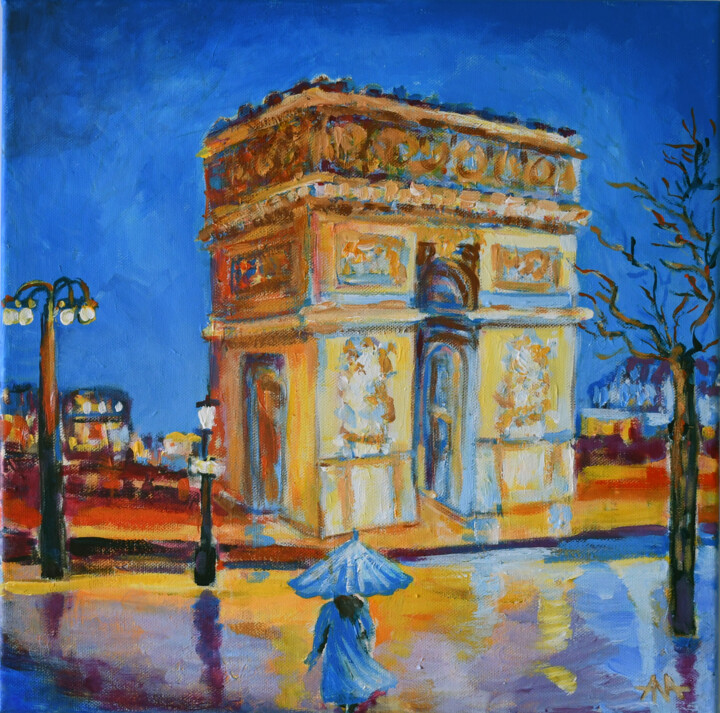 Painting titled "Paryski Taniec Desz…" by Ana Smarz, Original Artwork, Acrylic Mounted on Wood Stretcher frame