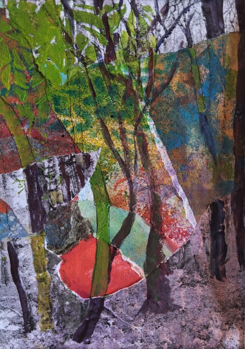 拼贴 标题为“Woud 1” 由Nico Van Oosten, 原创艺术品, 丙烯