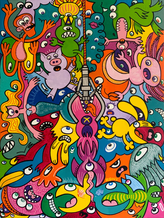 Painting titled "Claw me a Doodle" by Rony, Original Artwork, Acrylic