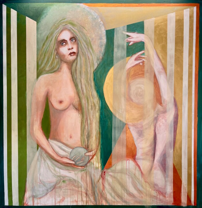 Painting titled "Porteuse de vie" by Evangeli Papavassiliou, Original Artwork, Acrylic