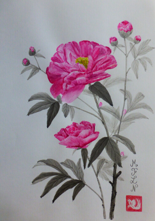 pivoines (2) 图画, 11.7x8.3 in