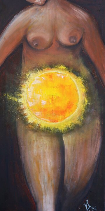 Painting titled "Pregnancy 3" by Viktoria Dragon, Original Artwork, Oil Mounted on Wood Stretcher frame