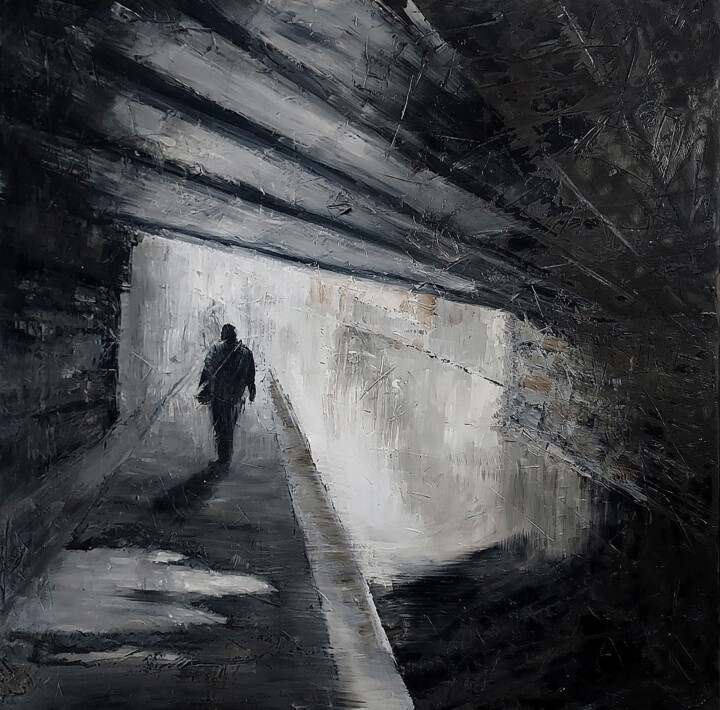 Painting titled "Into the light" by Eugis Eidukaitis, Original Artwork, Oil