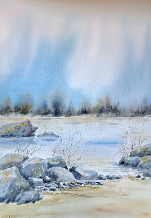 LES EAUX CALMES Painting, 16.1x12.2 in