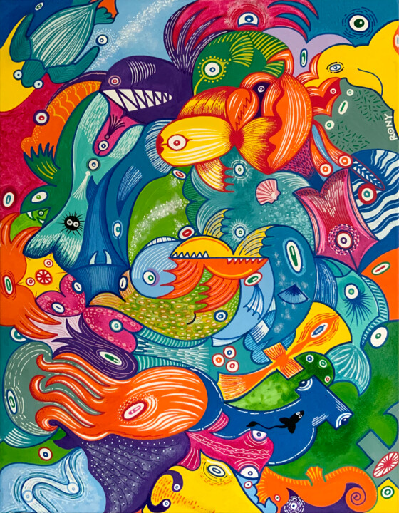 Painting titled "The Great Deep Dood…" by Rony, Original Artwork, Acrylic