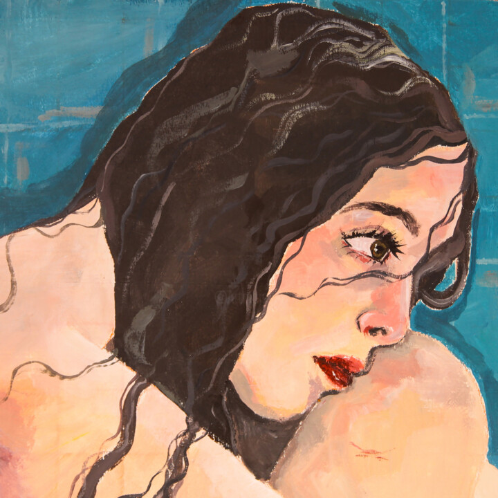 Painting titled "Woman with wet hair" by Olga Strogonova, Original Artwork, Acrylic