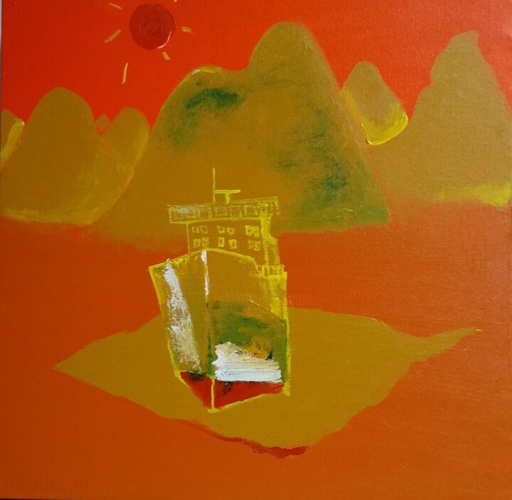 Ship with no water to move,Yellow ochre and red color.2017. 绘画, 23.6x23.6 in