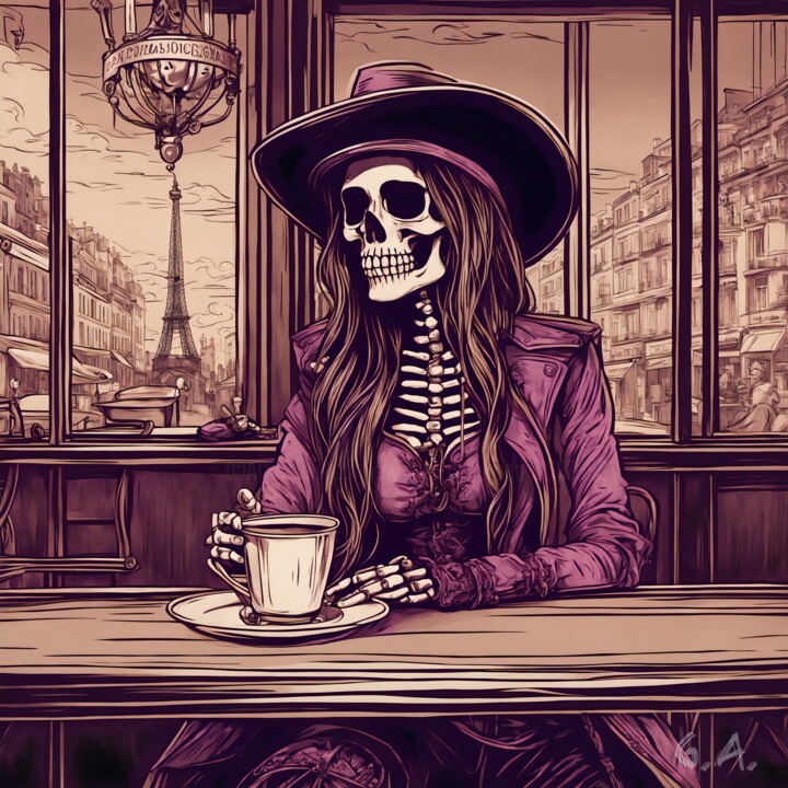 Femme Squelette Cowboy à Paris – Victoria Cofeee 数字艺术