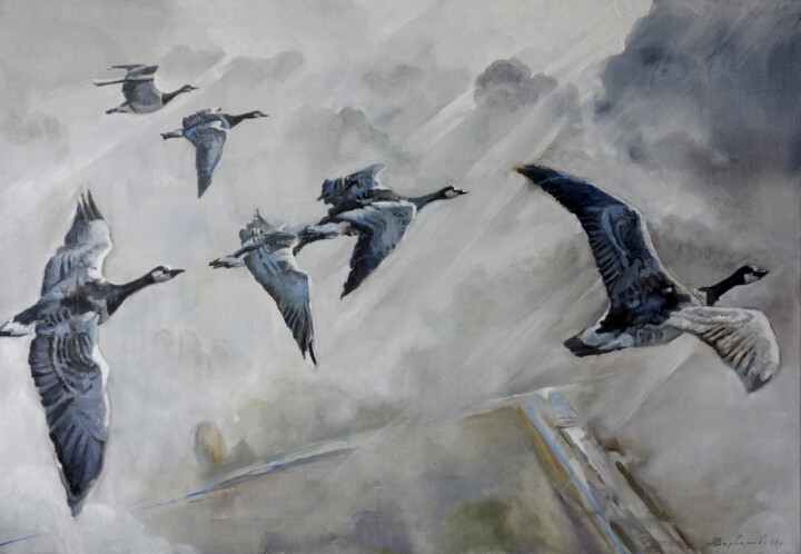 The geese flew away 绘画, 45.7x66.1 in