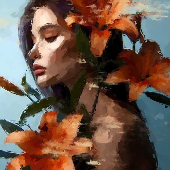 Painting titled "Inspiration, portra…" by Marina Fedorova, Original Artwork, Acrylic