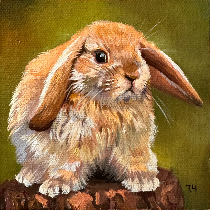 Painting titled "Little red rabbit -…" by Tatjana Cechun, Original Artwork, Oil
