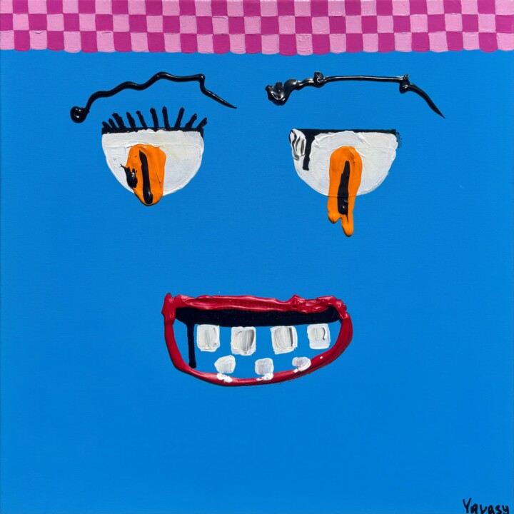 Crazy blue face 绘画, 15.8x15.8 in