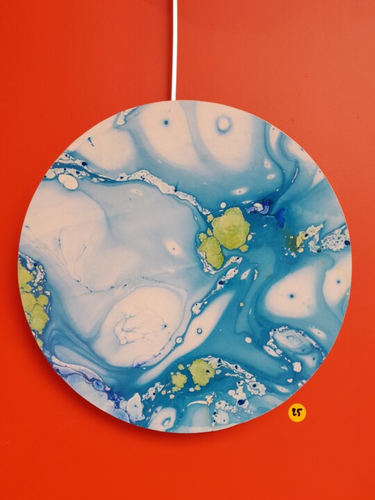 Painting titled "Pacifique Sud" by Béatrice Burel, Original Artwork, Ink Mounted on Wood Panel