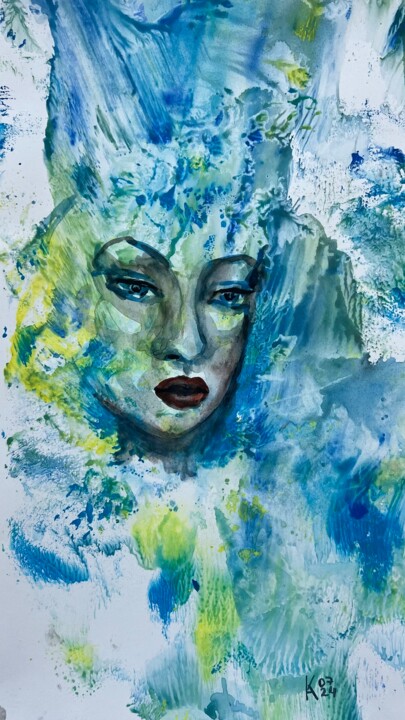 Woman waterfall Pittura, 18x10 in