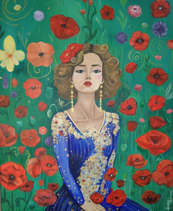 La gardienne aux coquelicots 绘画, 15.8x11.8 in