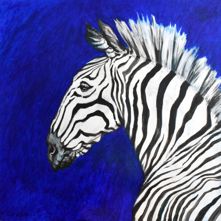 제목이 "zebra in the night"인 미술작품 Grigorii Zulkarniaev로, 원작, 기름