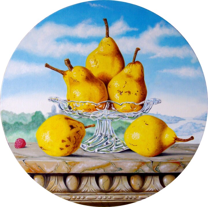 Tondo à la coupe de poires chez Ambrosius Bosschaert Painting, 15.8x15.8 in
