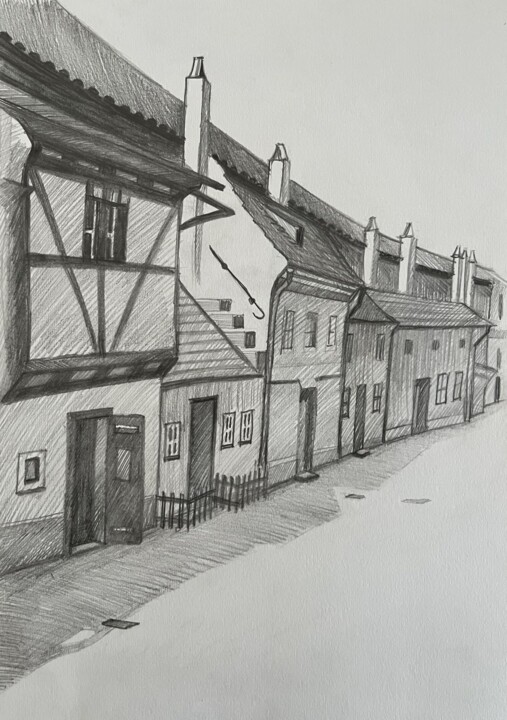 Drawing titled "Golden Lane, Prague…" by Ivan Klymenko, Original Artwork, Pencil