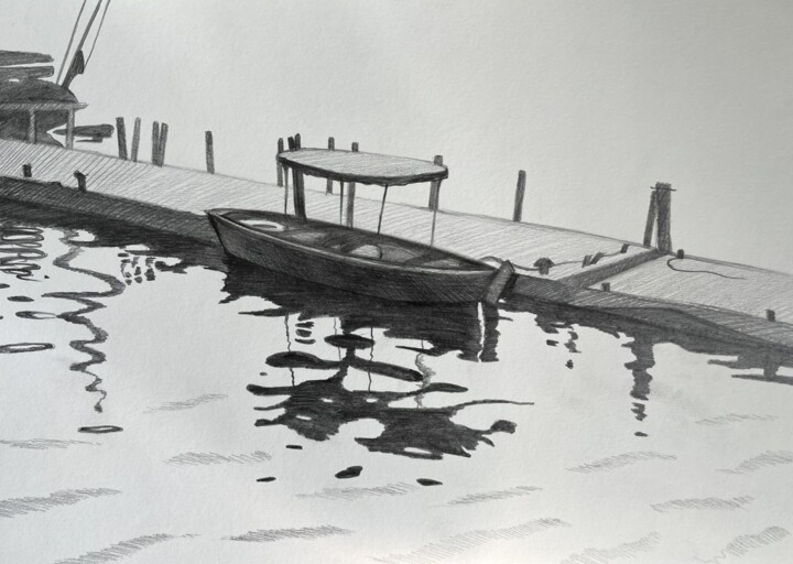 Drawing titled "Pier on the Vltava…" by Ivan Klymenko, Original Artwork, Pencil