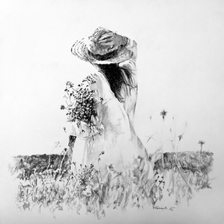 Drawing titled "Васильки" by Boytsov, Original Artwork, Charcoal