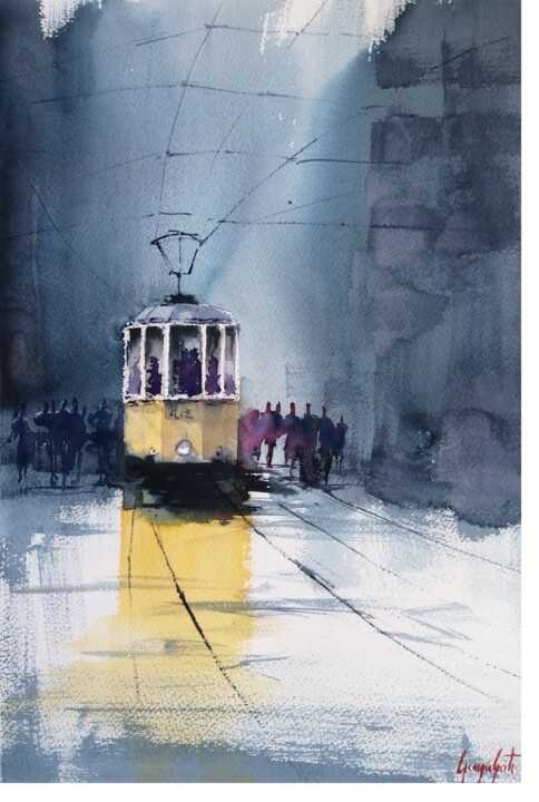 tram in Milan 30 Pittura, 20,9x13,8 in