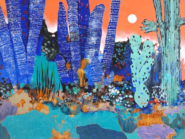 Painting titled "Heat" by Elizaveta Pugacheva, Original Artwork, Acrylic Mounted on Wood Stretcher frame