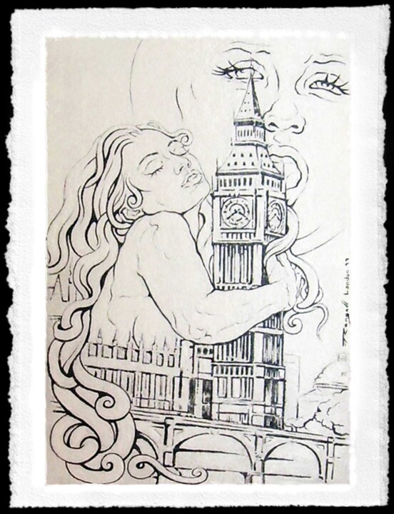 图画 标题为“"London seducen I".” 由Angel Rengell, 原创艺术品, 墨
